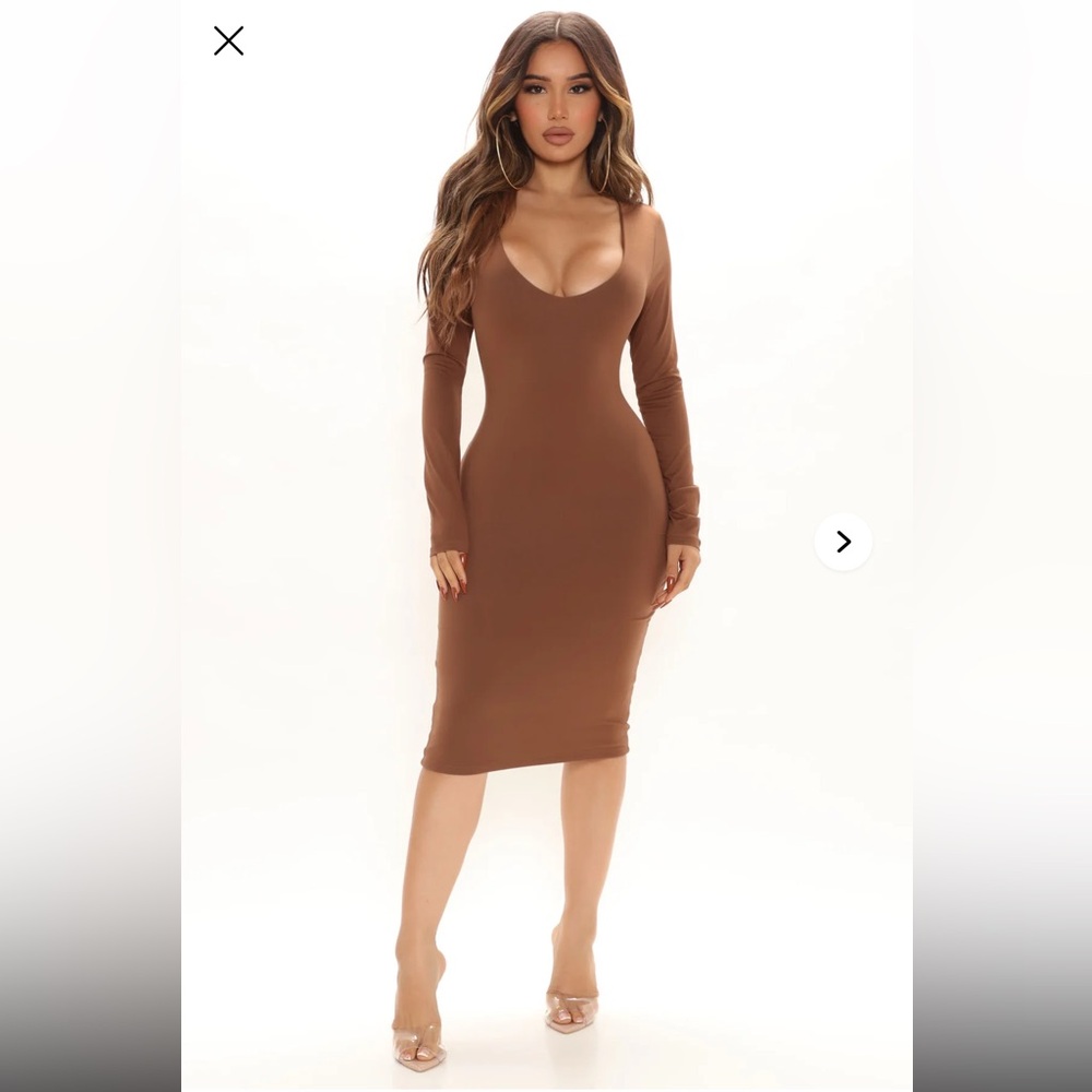 Brand New Fashion Nova Brown Long Sleeve Dress